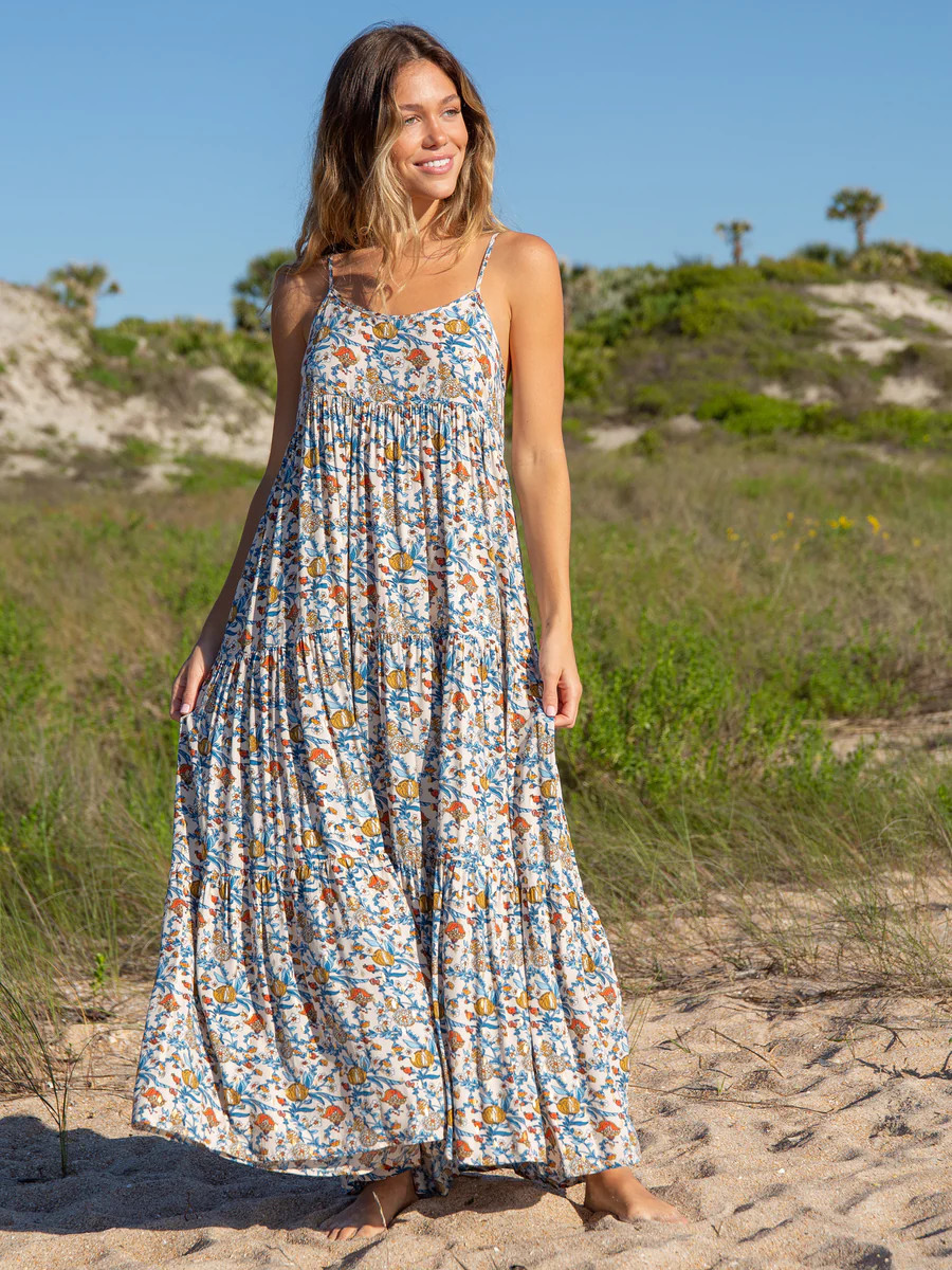 Madi Long Slip Dress - Cream Tan Peony | Natural Life