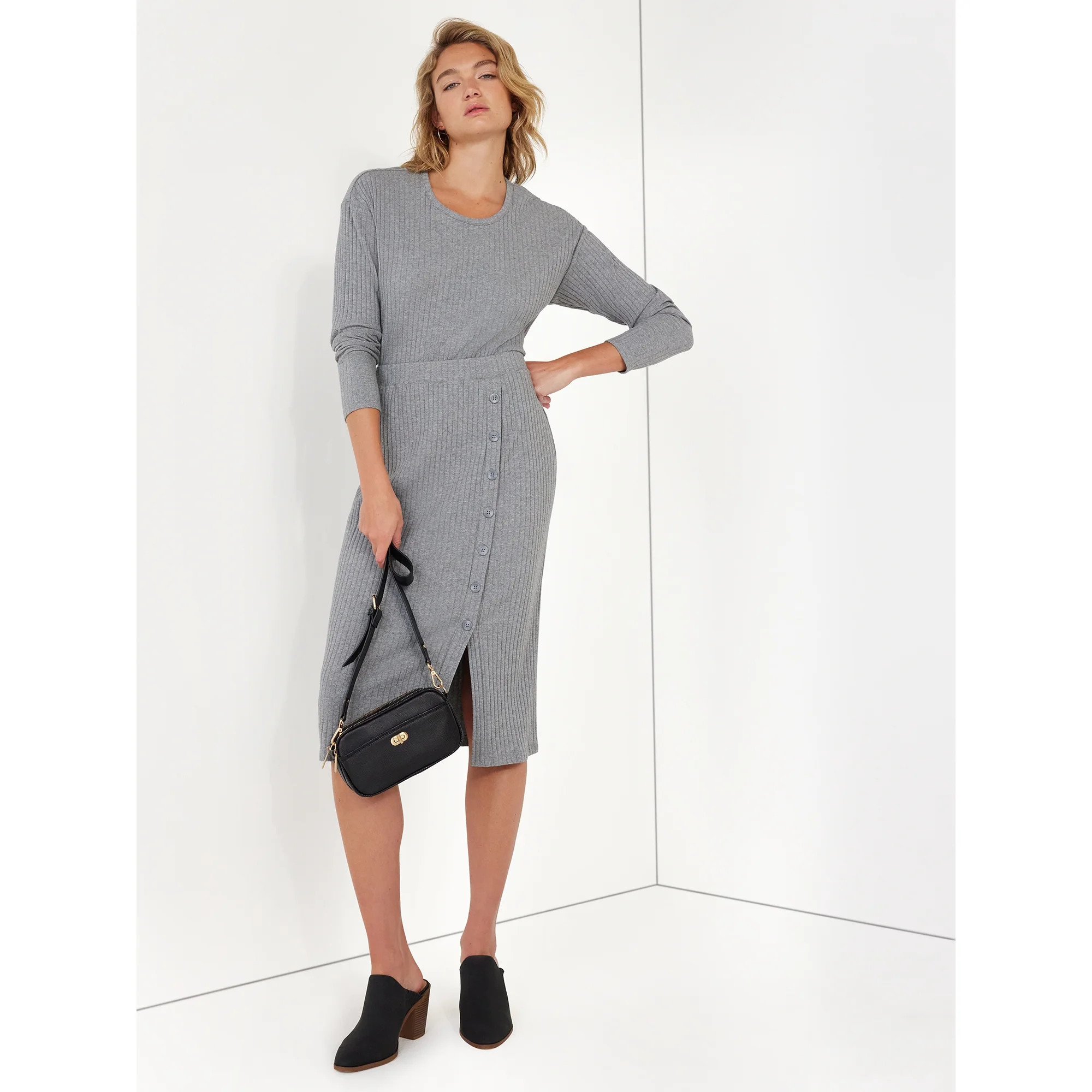 Time and Tru Women's Rib Knit Top and Skirt Set, 2-Piece , Sizes XS-XXL | Walmart (US)