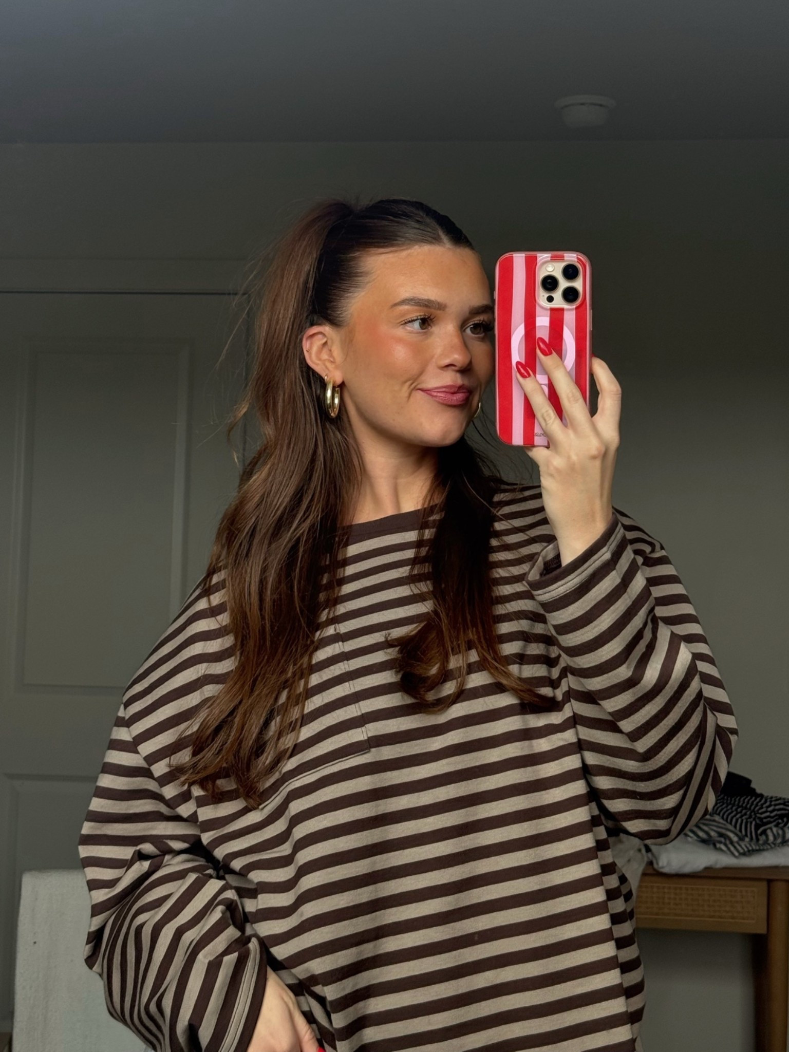 brown striped shirt fall