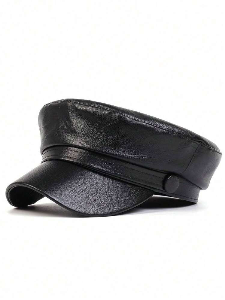 Classic Versatile Simple Solid Color PU Leather Beret Hat | SHEIN