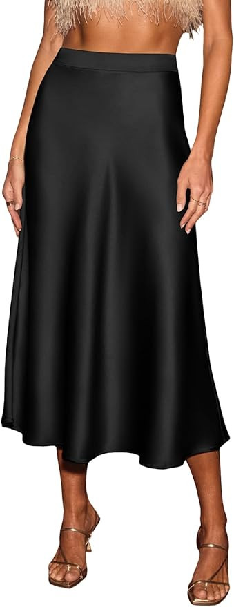 CUPSHE Women's Satin Skirt Flowy A Line Cocktail Party Wedding High Waist Long Midi Skirts Fall S... | Amazon (US)