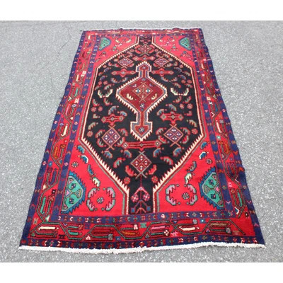 One-of-a-Kind Hand-Knotted 1950s 3'6" x 6'11" Wool Area Rug in Red/Black/Navy Blue | Wayfair North America