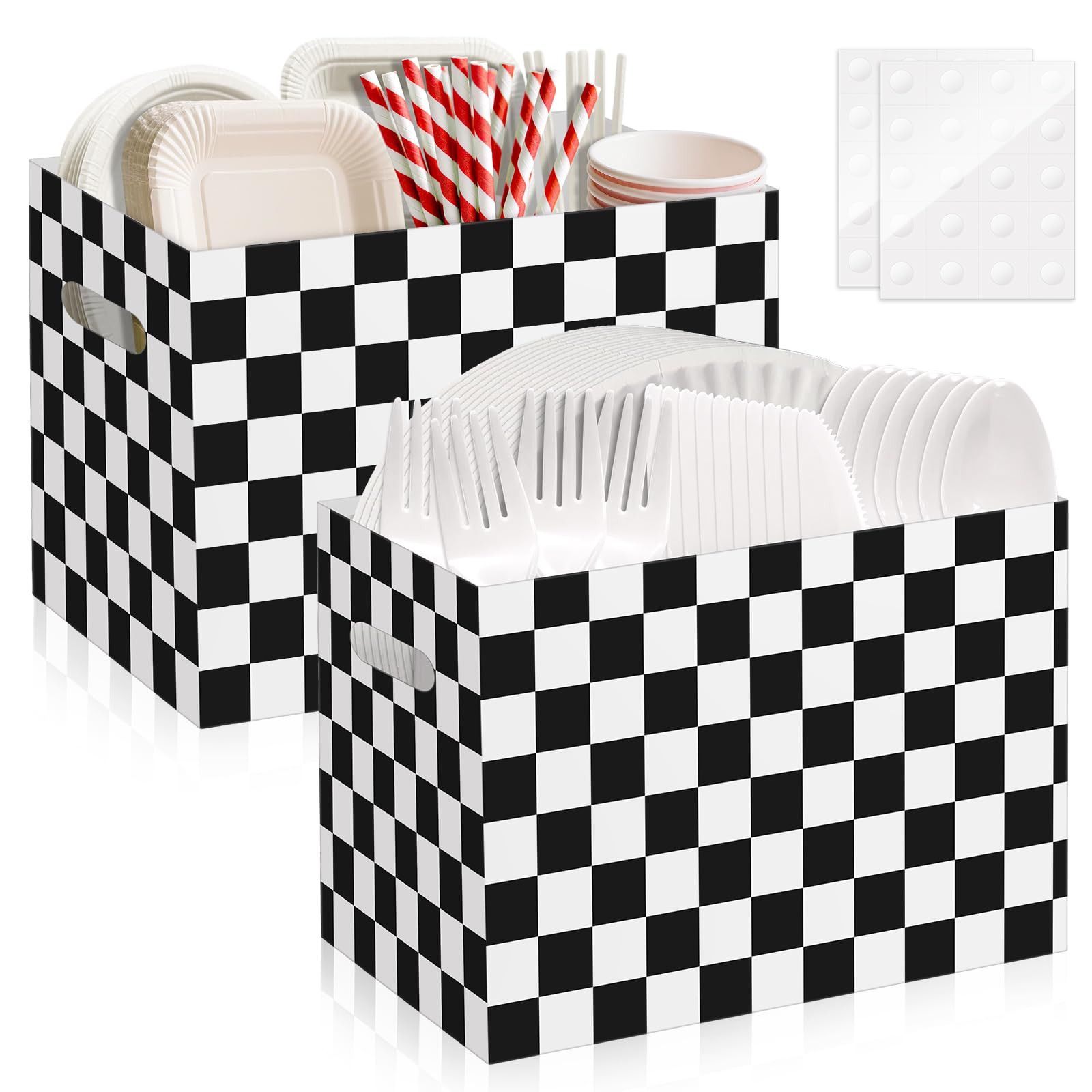 2PCS Black and White Checkered Utensil Holder Paper Utensil Caddy for Checkered Birthday Decorati... | Amazon (US)