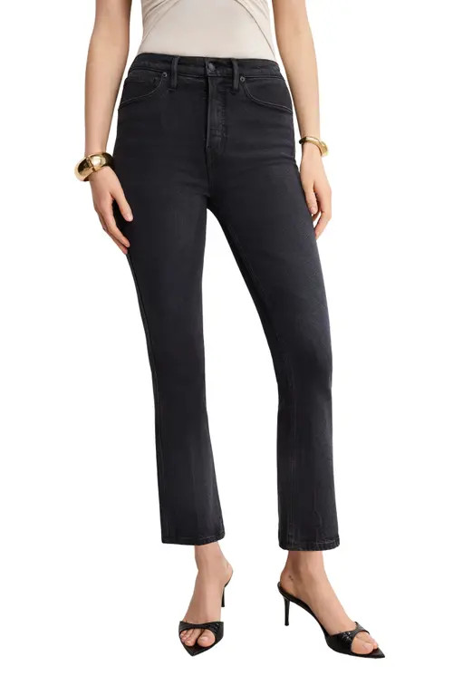 Good American Soft Tech Good Flare Crop Jeans in Black390 at Nordstrom, Size 15 | Nordstrom