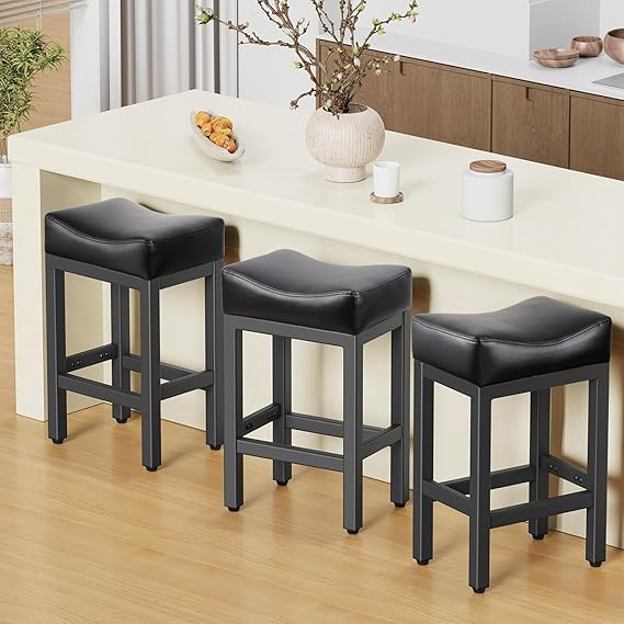 Counter Height Bar Stools Set of 3, 24 Inch Barstools for Kitchen Island Counter, Bonded Leather ... | Amazon (US)