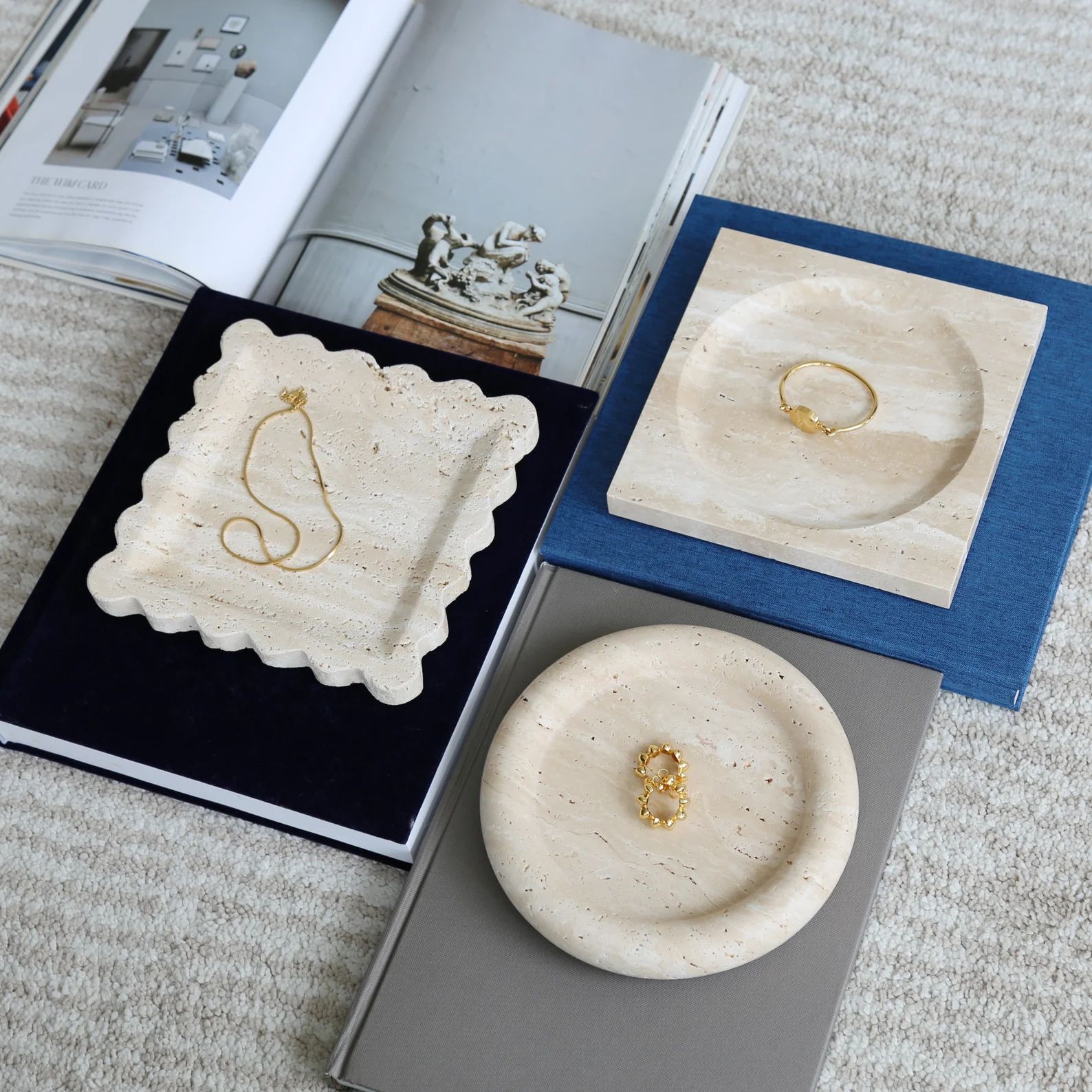 Travertine Coffee Table Decorative Tray Natural Stone Ring Dish - Etsy | Etsy (US)