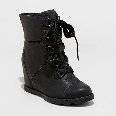 Women's Katherine Faux Leather Lace-Up Wedge Boots - Universal Thread™ | Target
