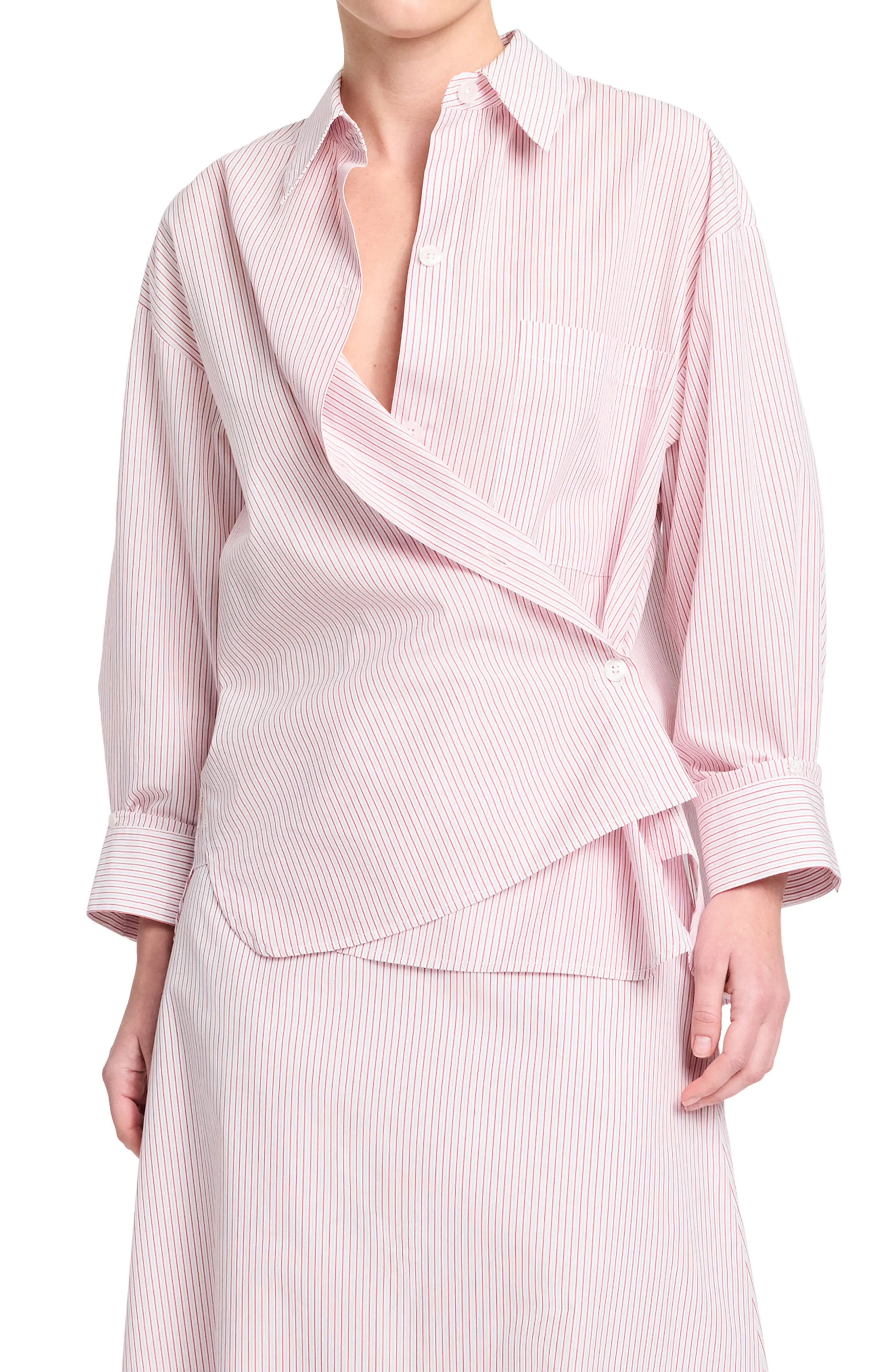 TWP Newest Earl Stripe Wrap Front Cotton Button-Up Shirt (Women) | Nordstrom | Nordstrom