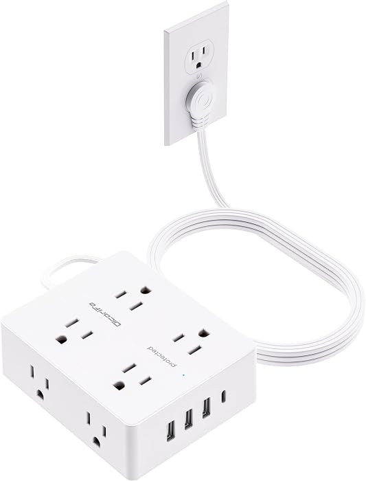 Flat Plug Power Strip with 10 FT Extension Cord, 8 Outlets 4 USB Ports(1 USB C), 3 Sided Outlet E... | Amazon (US)