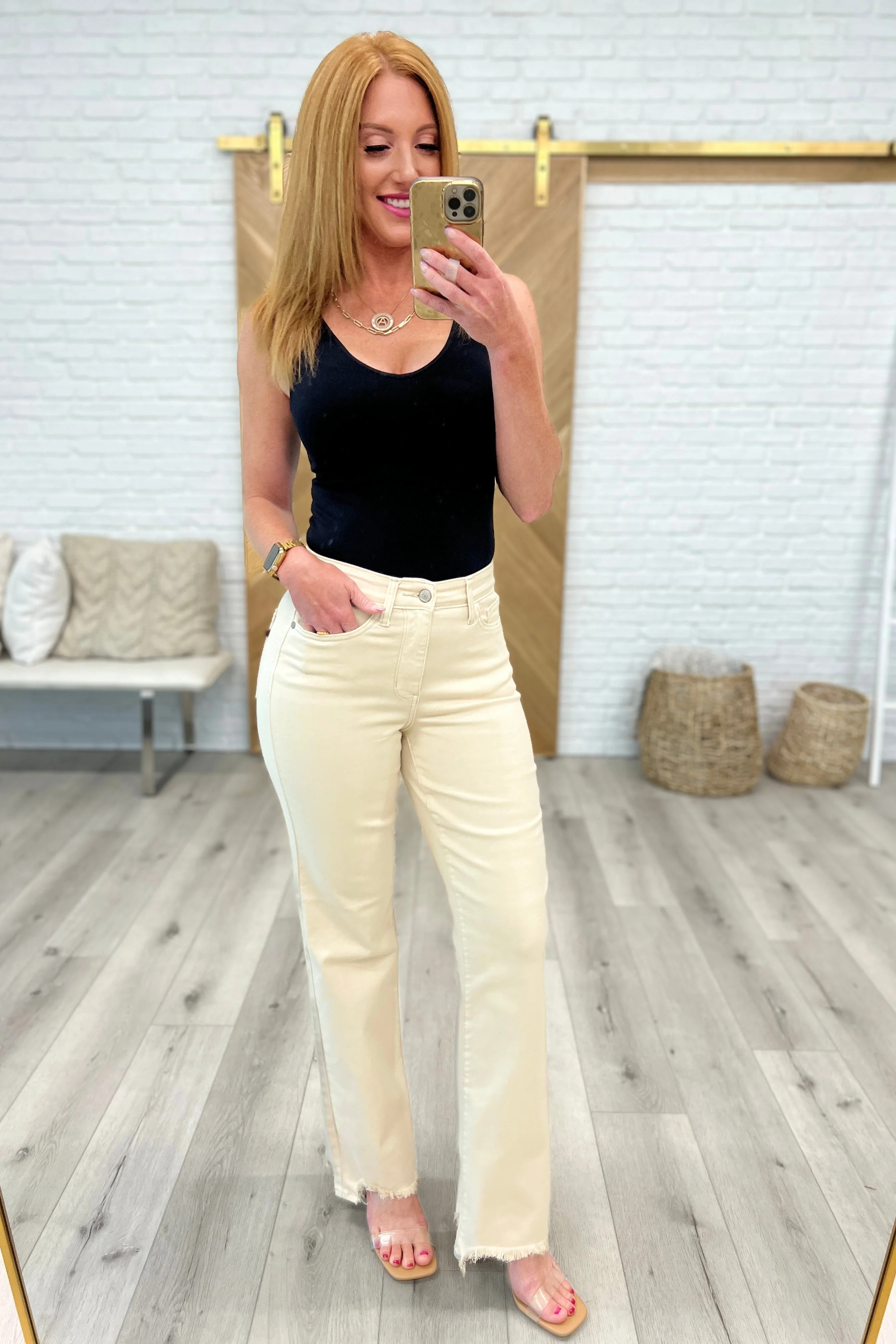 Alice High Rise Over Dyed 90's Straight Jeans in Light Khaki | Tennessee Jane