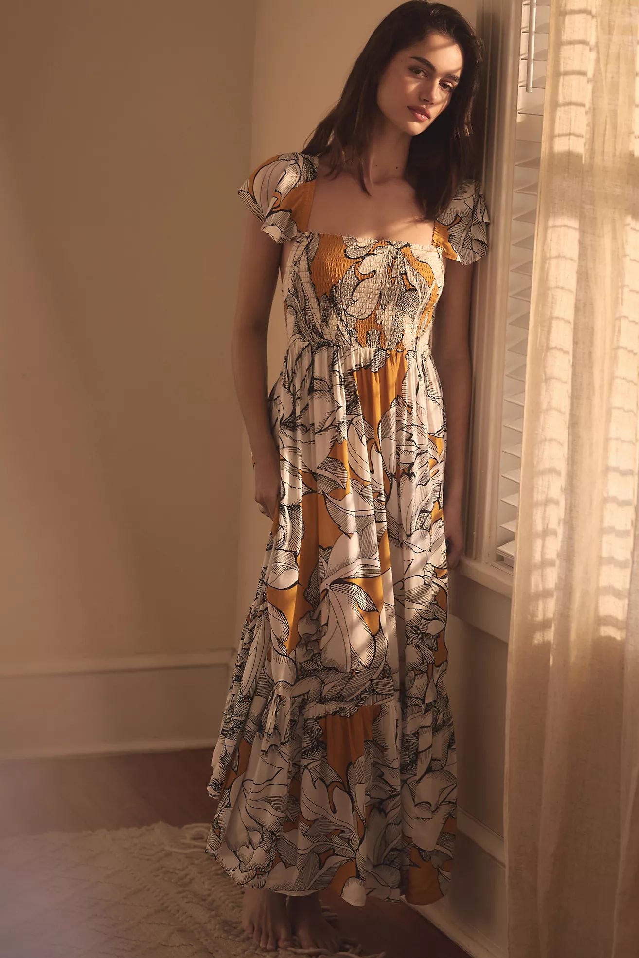 Alexandra Farmer Short-Sleeve Smocked Midi Dress | Anthropologie (US)