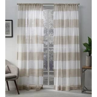 Exclusive Home Curtains Darma Linen Stripe Sheer Rod Pocket Curtain, 50 in. W x 96 in. L (Set of 2) | The Home Depot