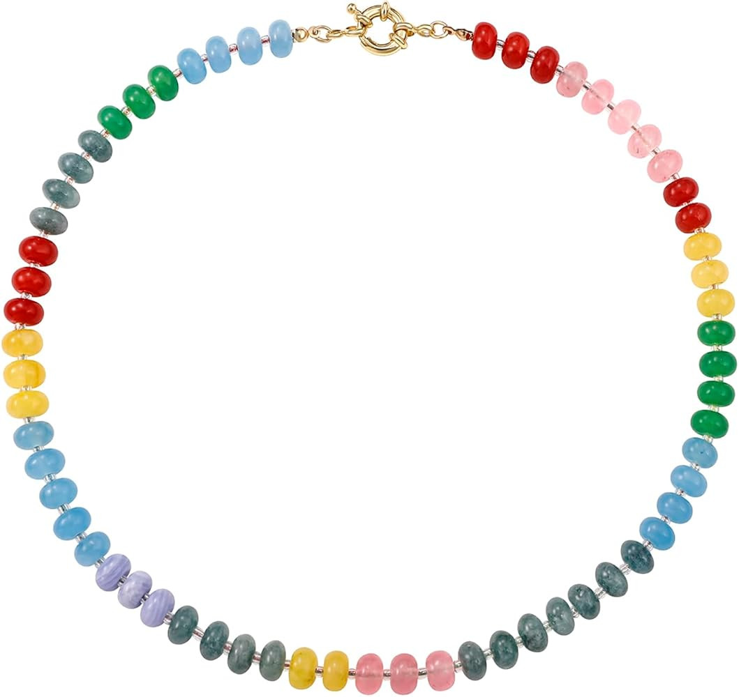 Zissunbeam Bead Gemstone Choker Necklace for Women,Colorful Natural Stone Beaded Statement Boho B... | Amazon (US)