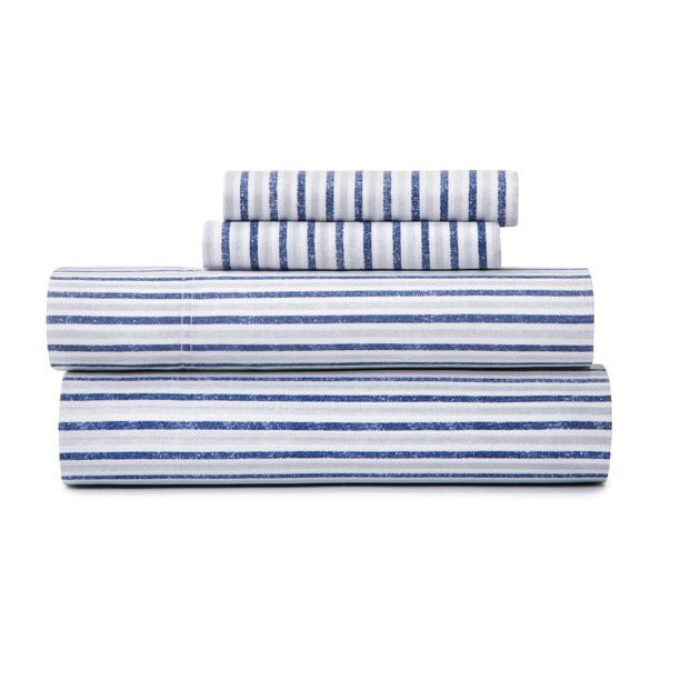 Gap Home Textured Stripe Percale Easy Care Sheet Set, Deep Pocket, Queen, Blue/Gray, 4-Pieces | Walmart (US)