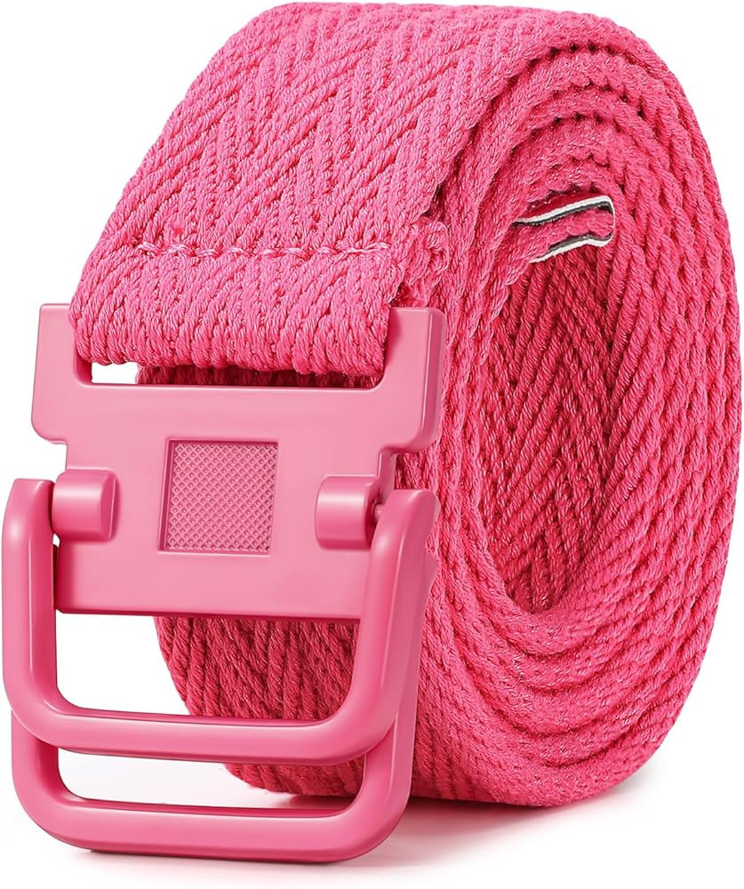 SANSTHS Canvas Belt for Women and Men, Belt Men with Double Ring Alloy Buckle for Jeans Pants | Amazon (US)