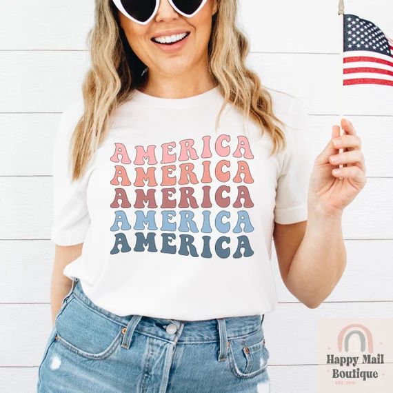 America tshirt retro, Retro 4th of July shirt, Retro women's 4th of July top, Women's fourth of J... | Etsy (US)