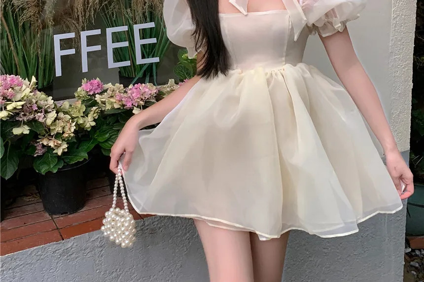 Amanee - Puff-Sleeve A-Line Mesh Dress | YesStyle | YesStyle Global