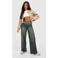 Womens Dirty Green Wash Wide Leg Jeans - Blue - 12 | boohoo (US & Canada)