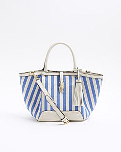 Blue stripe tote bag | River Island (UK & IE)