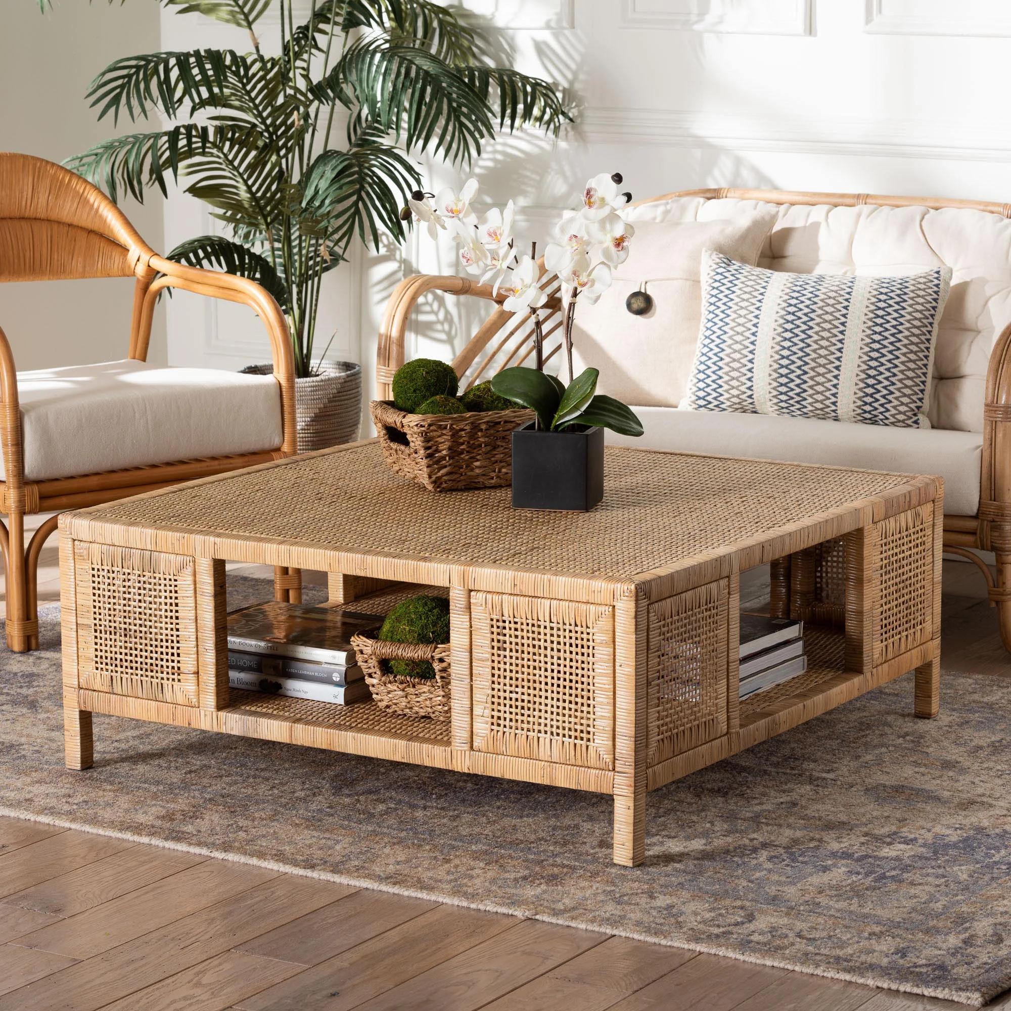 Bali & Pari Open Shelf Rattan Coffee Table, Light Honey | Walmart (US)