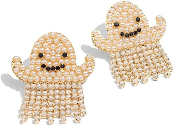 Amazon.com: Generic 1 Pair of Ghost Tassel Cartoon Pendants Halloween Pearl Dangle Earrings Stud ... | Amazon (US)