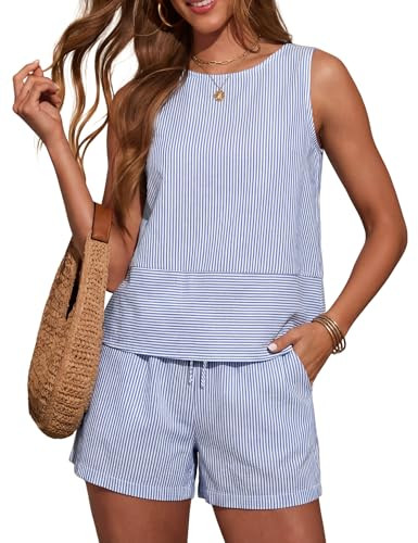 LOMON Women's Trendy 2 Piece Outfits Shorts Sets Summer Crew Neck Sleeveless Tank Top and Bottom ... | Amazon (US)