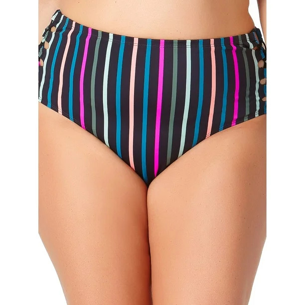 Terra & Sky Women's Plus Size Over the Rainbow Stripe Highwaist Swimsuit Bottom | Walmart (US)