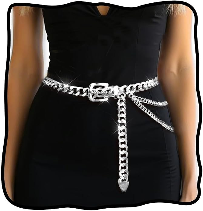 Silver Waist Chain Metal Chain Belts Chunky Dress Belt Accessories for Women | Amazon (US)
