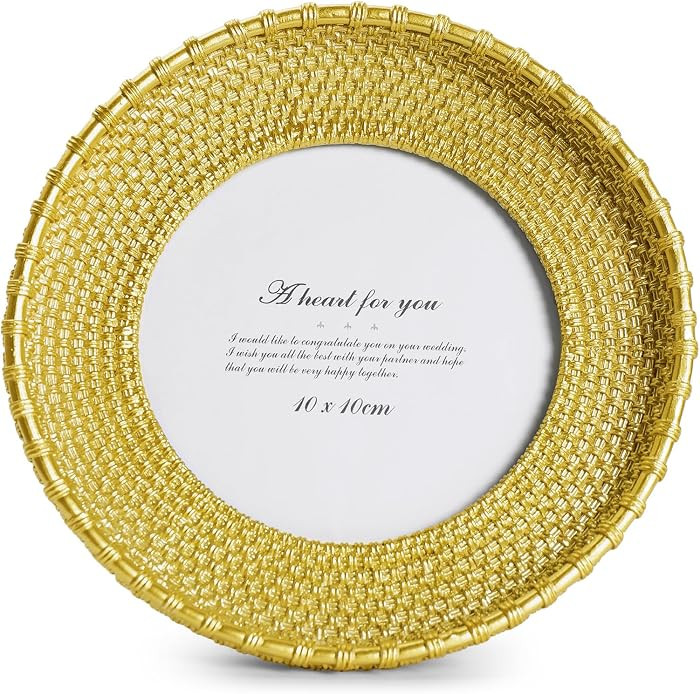 Cuspin 4x4 Round Gold Picture Frame, Vintage Woven Circle Photo Frame | Amazon (US)