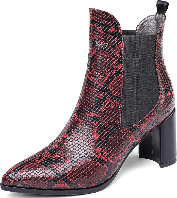 Mettesally Women's Pointed Toe Ankle Boots Block Heel Chelsea Bootie High Heel Shoes | Amazon (CA)