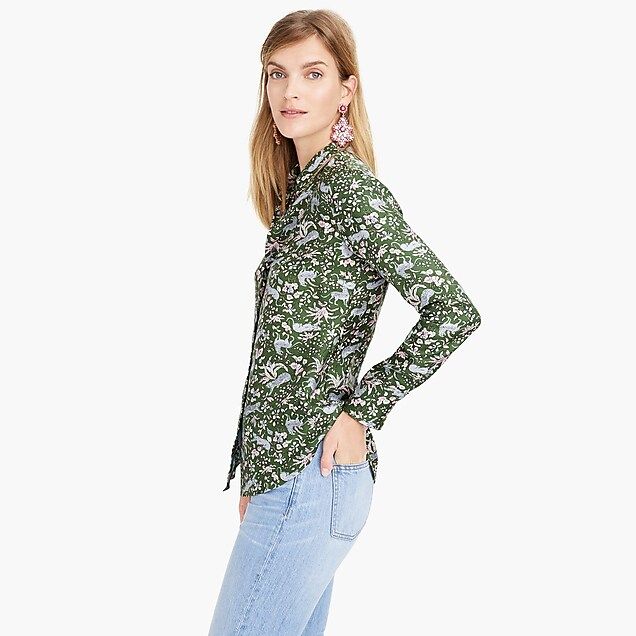 Collection silk twill button-up in jungle cat print | J.Crew US