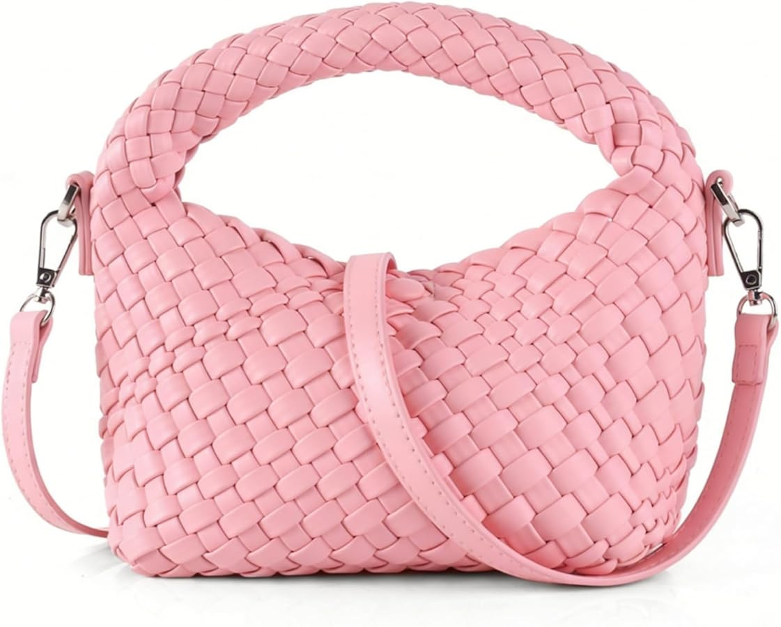 Woven Crossbody Bag Small Tote Cute Purse for Women,Top Handle Handbag Pu Leather Shoulderbag wit... | Amazon (US)