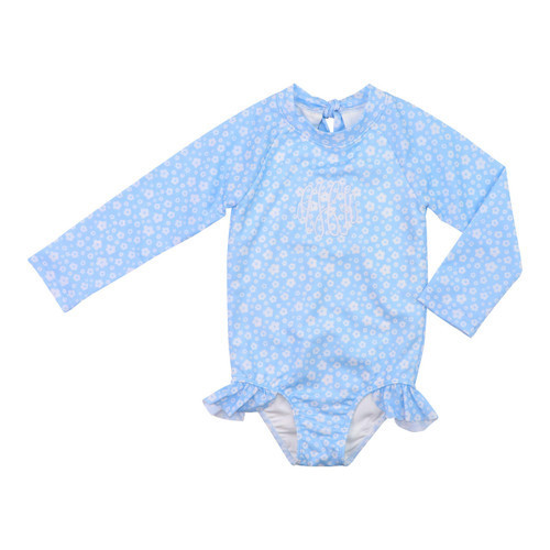 Blue And White Floral Lycra Rashguard - Shipping Late May | Cecil and Lou