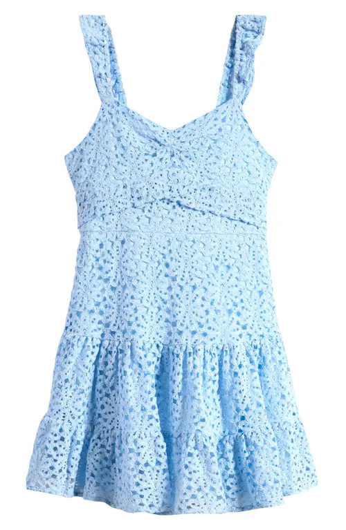 Ava & Yelly Lace Tiered Ruffle Cotton Blend Dress in Light Blue at Nordstrom, Size 14 | Nordstrom