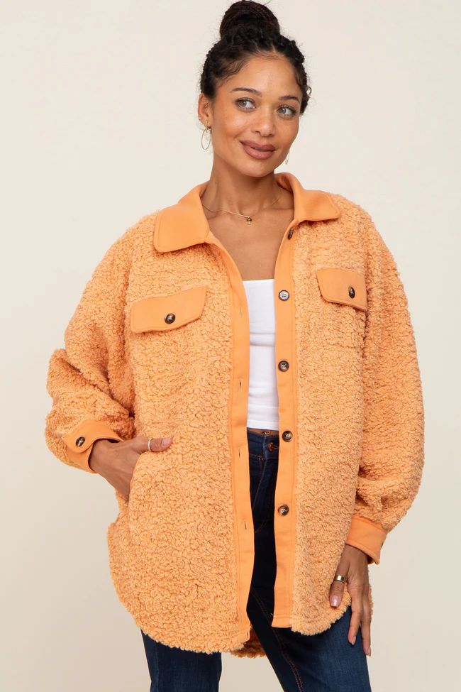 Peach Contrast Oversized Sherpa Coat | PinkBlush Maternity