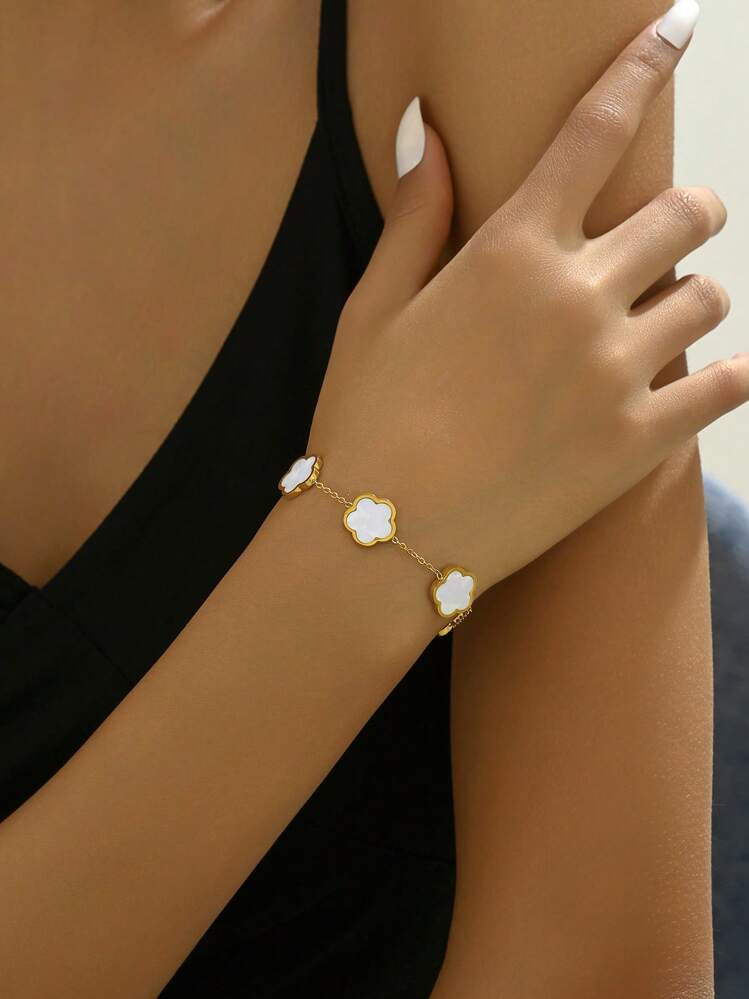 LIEBEIRIS 1pc 18K Gold Plated Stainless Steel Pentagram Flower Bracelet For Women Valentines | SHEIN