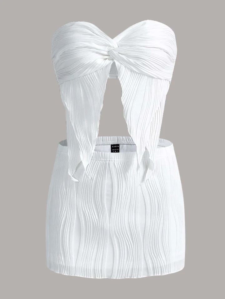 SHEIN ICON Twist Front Asymmetrical Hem Crop Tube Top & Bodycon Skirt | SHEIN