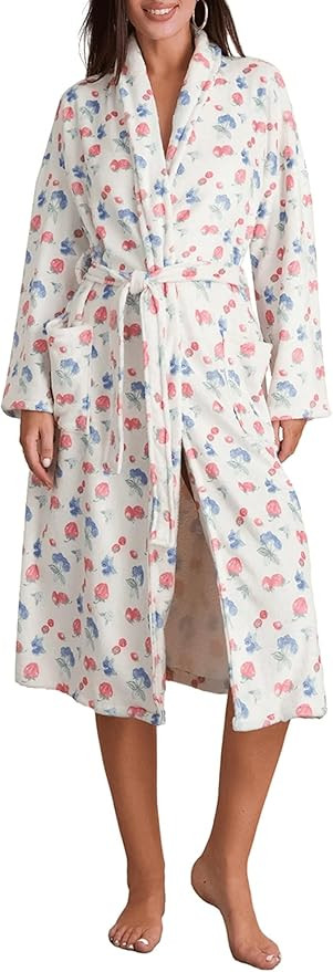 Women Fleece Floral Fruit Print Bathrobe Christmas Robe Soft Flannel Lounge Robe Cute Lightweight... | Amazon (US)