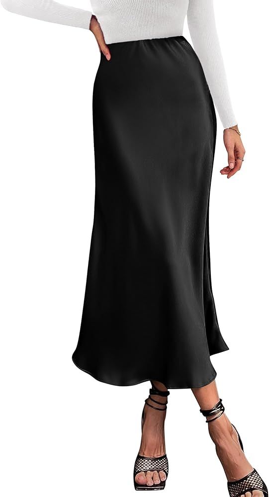 BTFBM 2023 Women's Long Satin Summer Fall Skirt Silk Elegant High Waist Cocktail Party Wedding Fl... | Amazon (US)