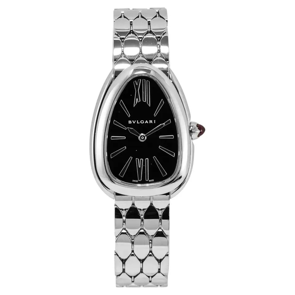 Ladies Bvlgari Serpenti Seduttori 33MM 103952 Steel Black Dial Quartz Watch | 1stDibs