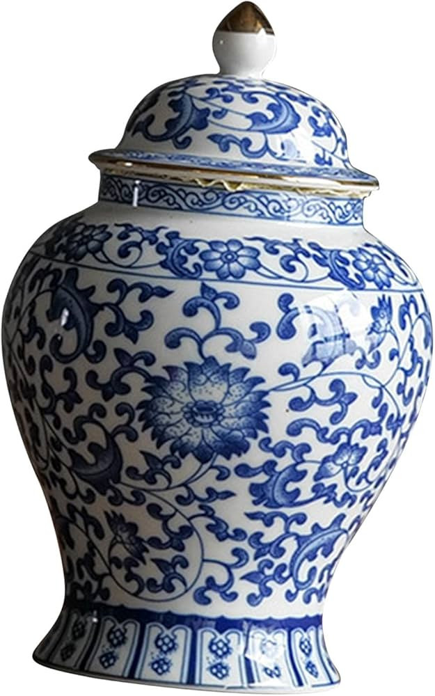 Ceramic Ginger Jar Glazed Hand Painted Asian Decor Multi Purpose Porcelain Jar, Style A | Amazon (US)