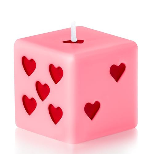 6sisc Pink Red Heart Dice Candle Danish Pastel Room Decor Aesthetic Pine Fragrance Natural Soy Wax Handmade Aromatherapy Candles Desk Sculpture Decoration Gift for House Bedroom Supplies 2 x 2 in | Amazon (US)