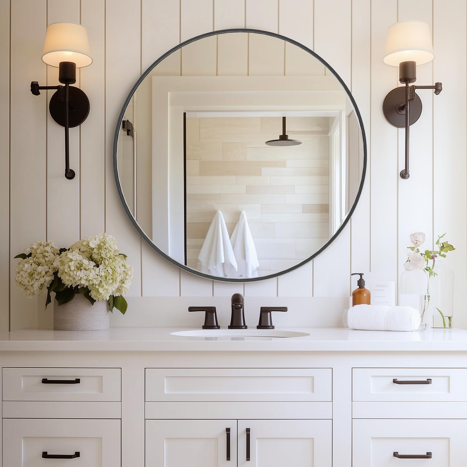 DUMOS Black Circle Mirror for Wall 30.02 inch, Bathroom Round Mirror for Over Sink, Bathroom, Ent... | Amazon (US)