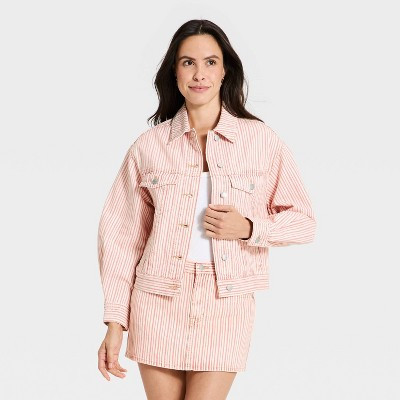 Women's Stripe Denim Jacket - Universal Thread™ Red/White L | Target