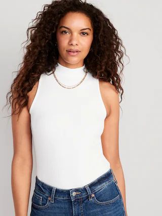 Sleeveless Rib-Knit Mock-Neck T-Shirt for Women | Old Navy (US)