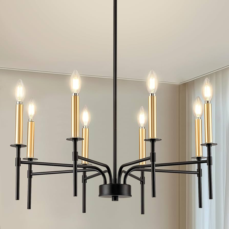 ONESMING Modern Farmhouse Black and Gold Chandelier, Dining Room Lighting Fixtures Over Table,Lar... | Amazon (US)