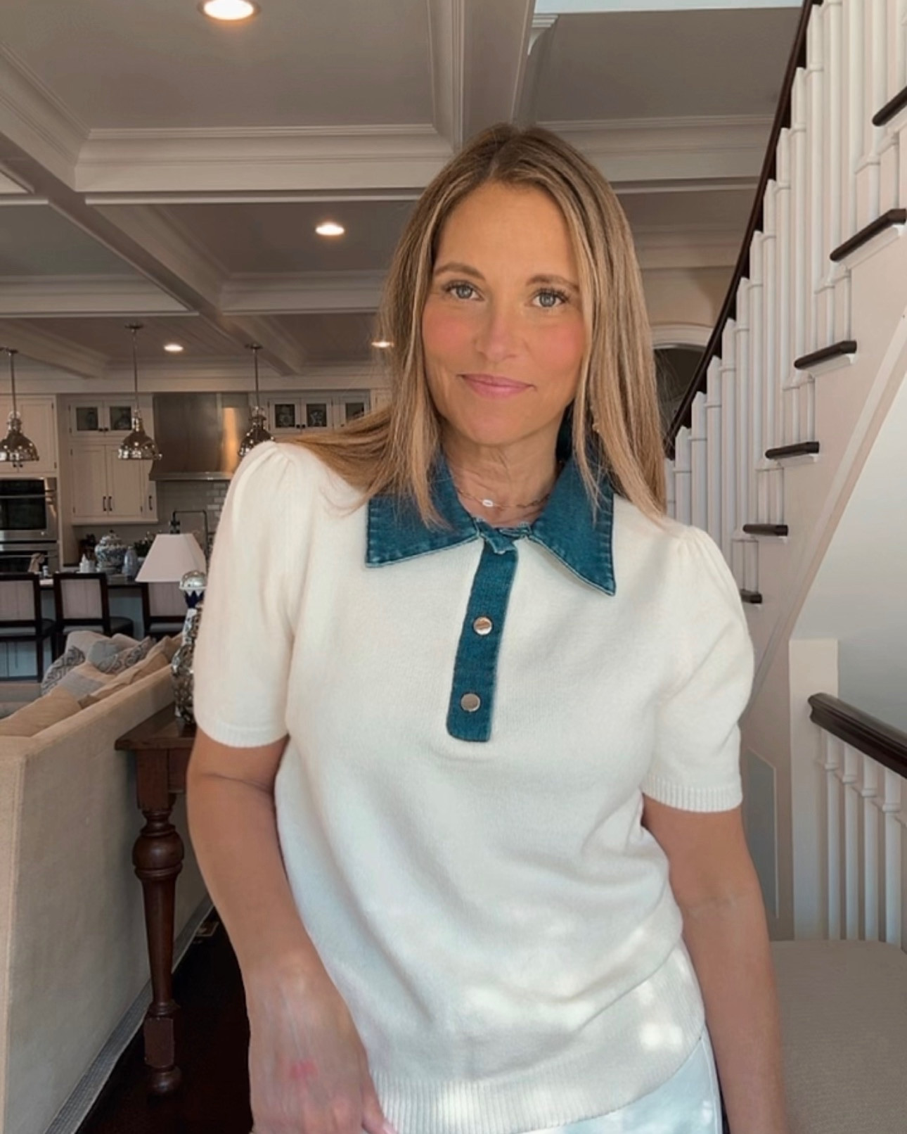 Perfectly matched! Just love the denim details of this top and puff sleeve. This is a perfect top to throw on over white or denim colored jeans for a quick and polished outfit. s

#LTKMidsize #LTKOver40