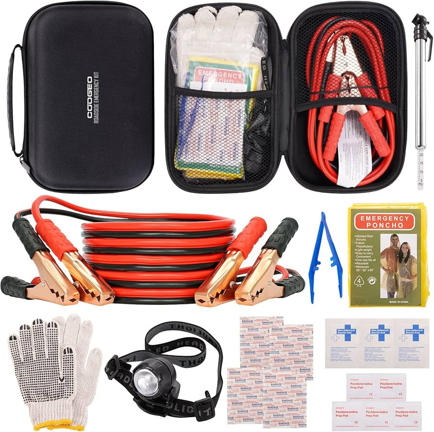 Roadside Assistance Emergency Kit Multipurpose Bag, Premium with Battery Jumper Cable Automotive ... | Amazon (US)