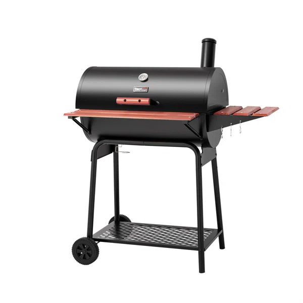 Royal Gourmet 30" Barrel Charcoal Grill with Smoker and Side Table | Wayfair North America