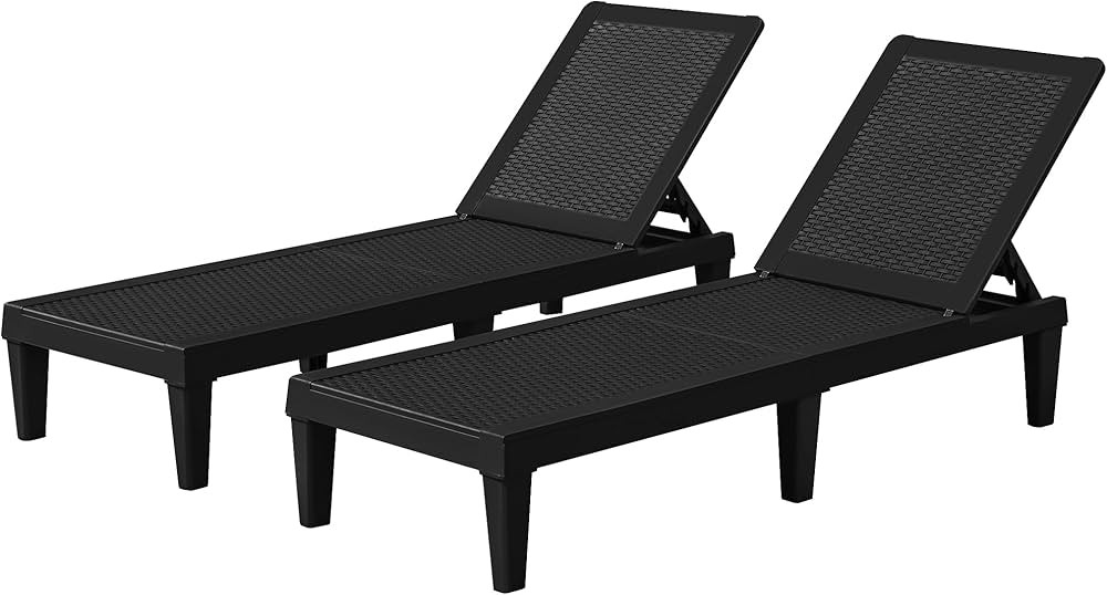 Flamaker Outdoor Lounge Chairs PE Waterproof Chaise Lounge with 5-Position Adjustable Backrest Ea... | Amazon (US)